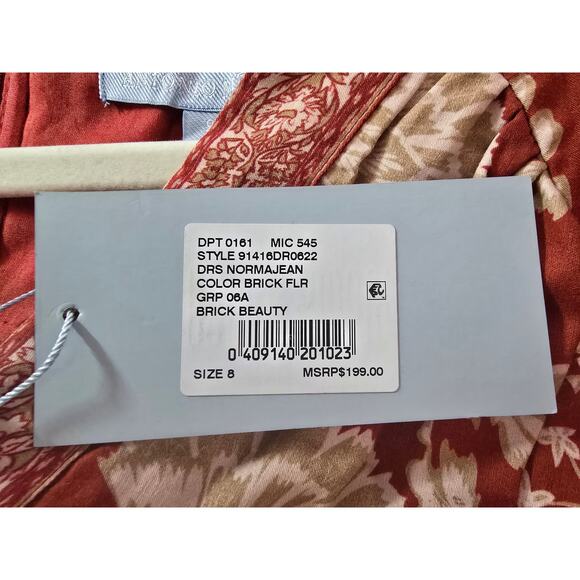 Antonio Melani Norma Jean Brick Red & Beige Floral Boho Dress Sz 8 NWT - Picture 4 of 4